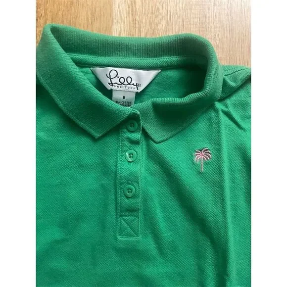 Lilly Pulitzer Kids Green Long Sleeve Polo Shirt Size 6 Casual - Picture 2 of 4